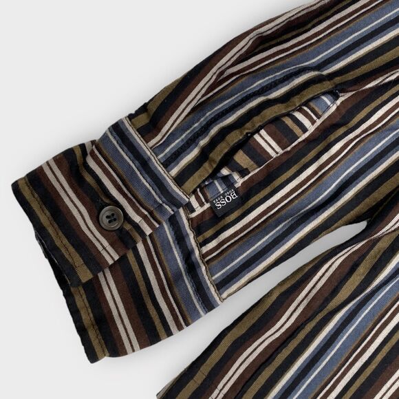 Hugo Boss Shirt Mens Large Multicolor Striped Made in Italy Mercerized Cotton - Picture 8 of 14